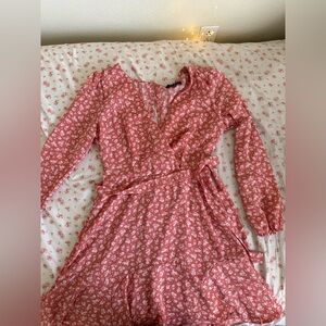 Floral Pink Long Sleeve Wrap Dress